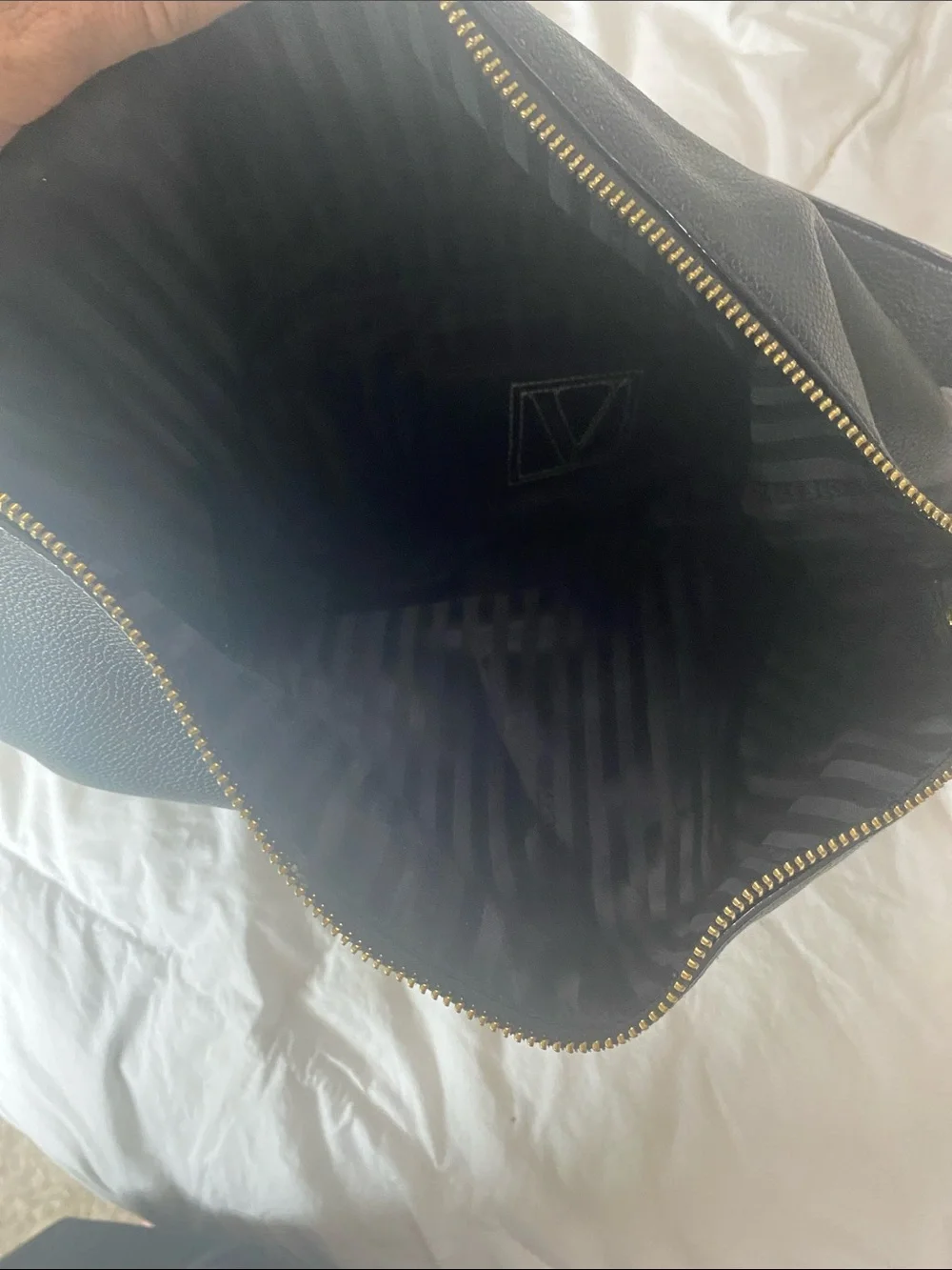 Victoria's Secret Black Pebbled Leather Hobo with Gold V Accent